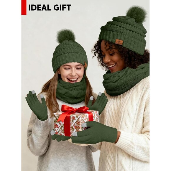 Winter Knit Set Beanie Scarf Gloves Warm Accessories for Men Women - Picture 5 of 6